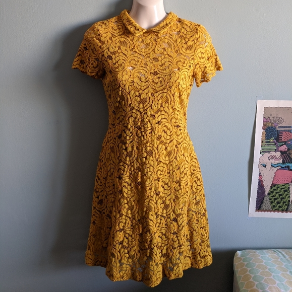 Zara mustard yellow lace dress - Picture 5 of 8